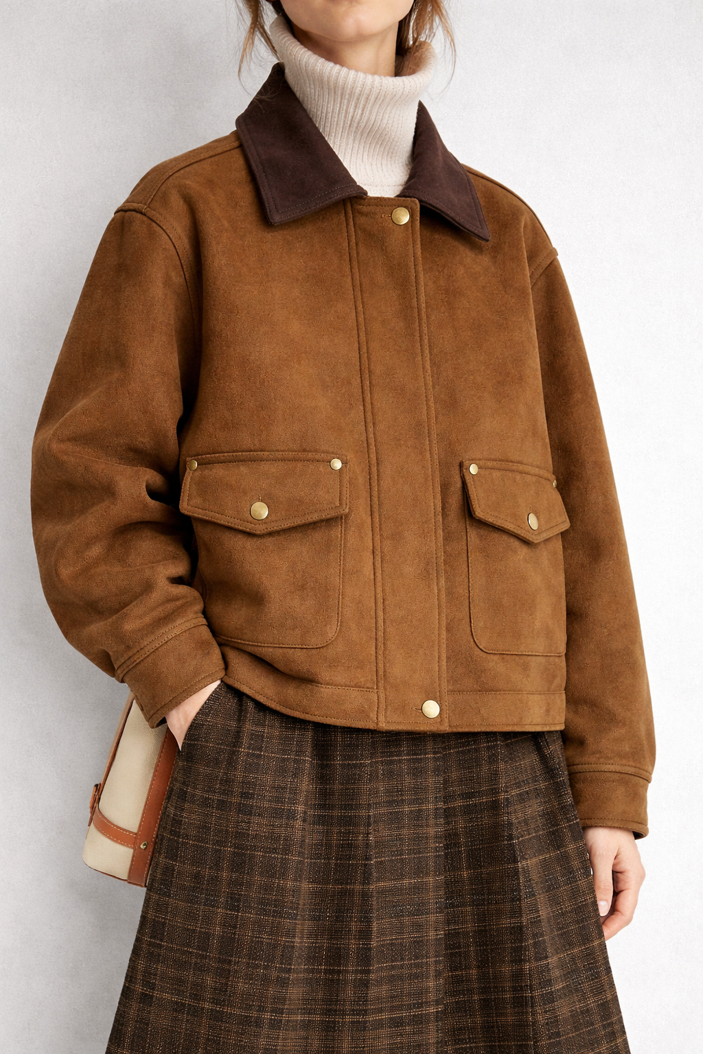 Chaqueta Suede Vintage Collar Contraste