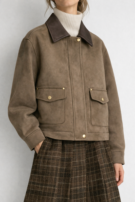 Chaqueta Suede Vintage Collar Contraste